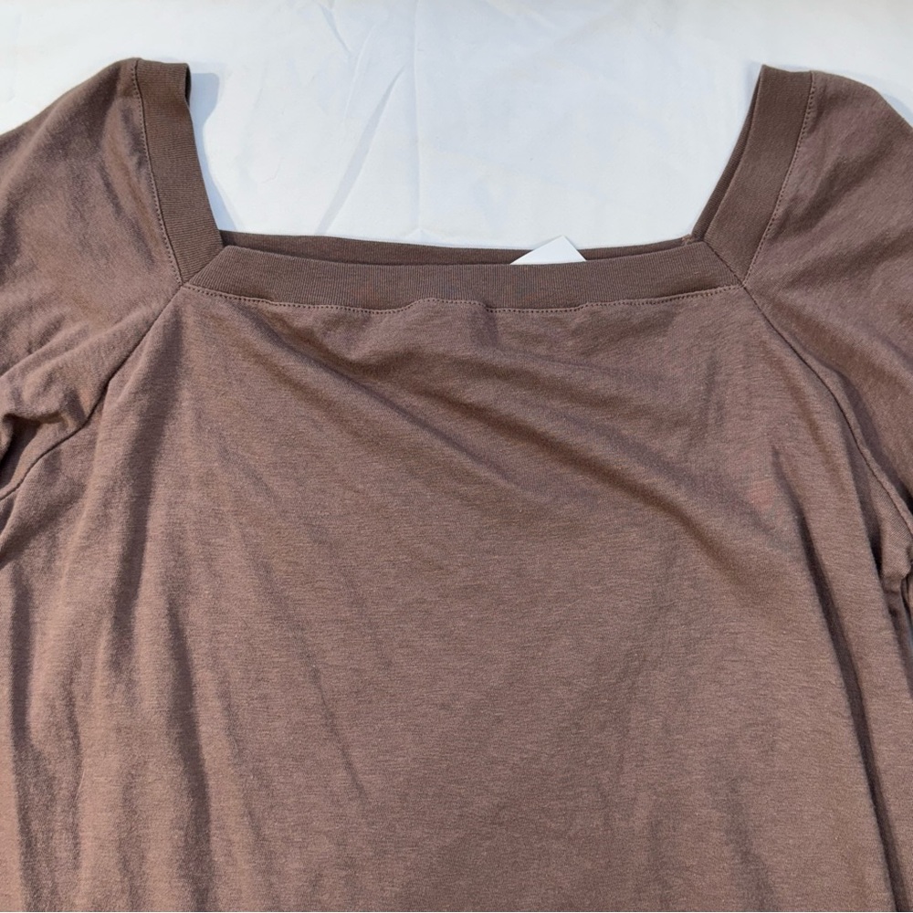 Spiritex Mushroom/Mauve 3/4 sleeve USA made cotton top, women’s Lg, square neck - Picture 5 of 12